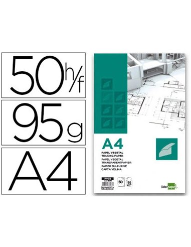 Bloc dessin liderpapel papier calque haute transparence 95g/m2 a4 210x297mm 50f.