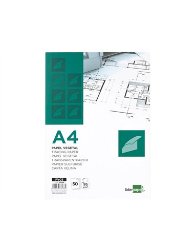 Bloc dessin liderpapel papier calque haute transparence 95g/m2 a4 210x297mm 50f.