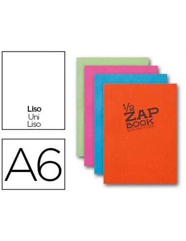 Bloc recyclé clairefontaine zap book encollé couverture cartonnée format a6 105x148mm 180f 80g uni 4 coloris.
