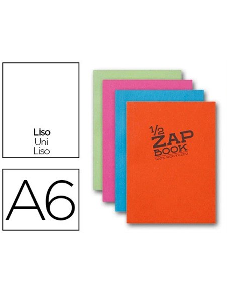 Bloc recyclé clairefontaine zap book encollé couverture cartonnée format a6 105x148mm 180f 80g uni 4 coloris.