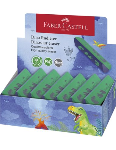 Gomme Faber-Castell Dinosaure sans PVC - Forme triangulaire ergonomique - Sans résidus - Effacement propre et facile
