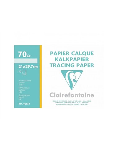 Papier calque clairefontaine 21x29,7cm 70g pochette 12 feuilles.