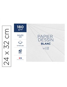 Pochette clairefontaine 1er prix dessin blanc 24x32cm 180g 12 feuilles.