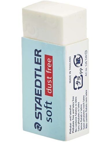 Gomme Staedtler Soft 526 S30 - Plastique - Propreté maximale - Bande de protection - Ne décolore pas le papier - Blanche