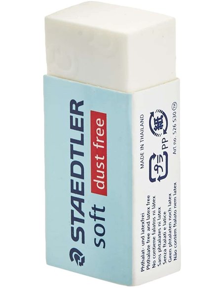 Gomme Staedtler Soft 526 S30 - Plastique - Propreté maximale - Bande de protection - Ne décolore pas le papier - Blanche