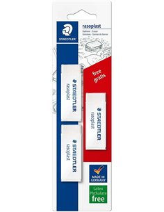 Lot de 3 gommes Staedtler Rasoplast 526 - Effacement de haute qualité - Déchets minimes - Blanc