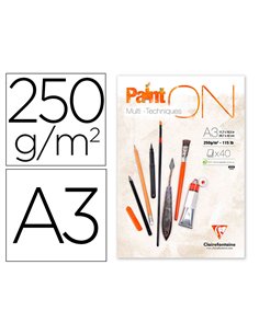 Bloc de dessin encolle clairefontaine paint'on. Papier multi technique 250g extra blanc. Format a 3 29,7.