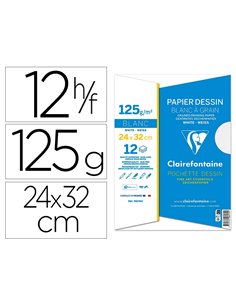 Pochette dessin grain clairefontaine blanc 125gr 24x32cm 12f.