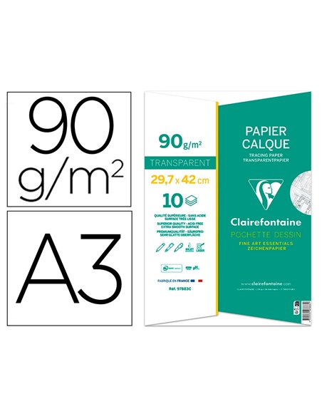 Pochette clairefontaine calque sup rieur a3 10f 90/95g.