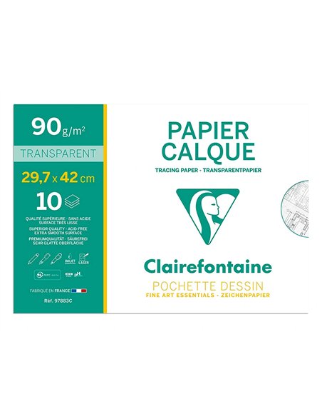 Pochette clairefontaine calque sup rieur a3 10f 90/95g.