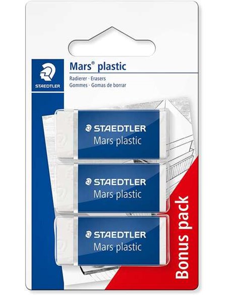 Lot de 3 gommes Staedtler Mars en plastique - Haute précision - Blanches