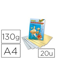 Papier à dessin teinté folia din a4 130g/m2 coloris or et argent bloc de 10 unités.