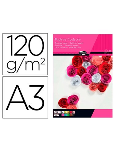 Bloc clairefontaine1er prix, 30 feuilles papier couleur 120g a3 couleurs assortis.