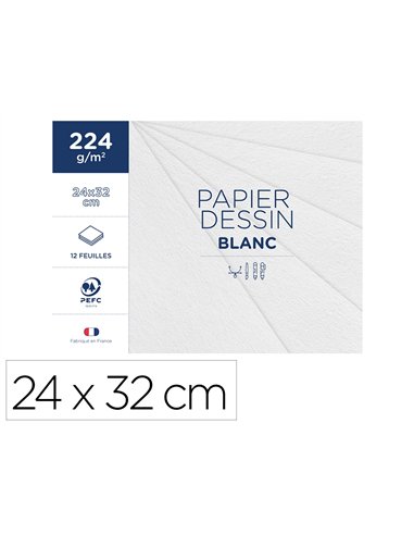 Pochette clairefontaine 1er prix dessin blanc 24x32cm 224g 12 feuilles.