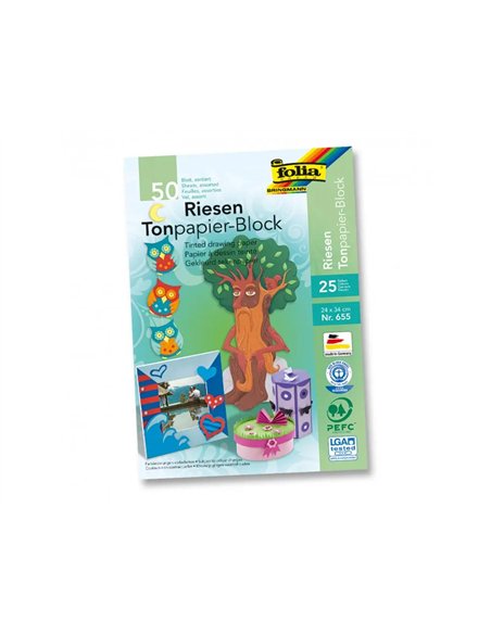 Bloc dessin folia lisse couleur 24x32 cm 130g 50 feuilles coloris assortis.