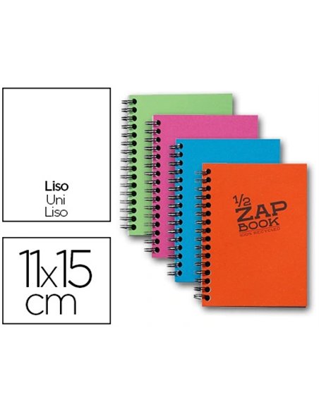 Bloc recyclé clairefontaine zap book reliure intégrale couverture cartonnée format 105x148mm 80f 80g uni 4 coloris.