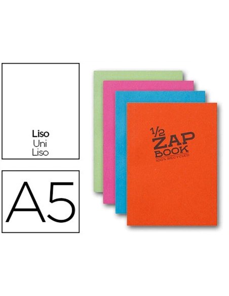 Bloc recyclé clairefontaine zap book encollé couverture cartonnée format a5 148x210mm 160f 80g uni 4 coloris.