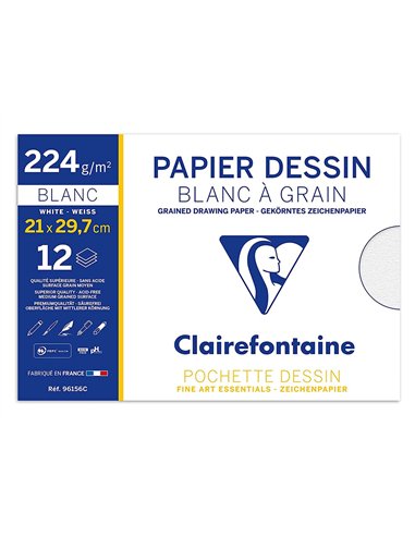 Pochette dessin grain clairefontaine a4 224gr 21x29,7cm 12f.