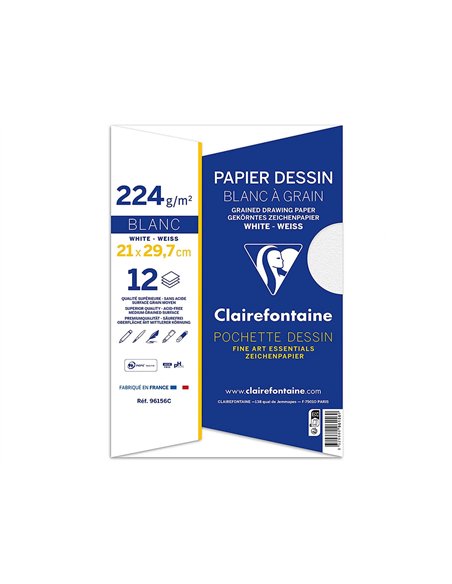 Pochette dessin grain clairefontaine a4 224gr 21x29,7cm 12f.