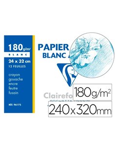Papier dessin clairefontaine blanc grain fin 180g a4+ 24x32cm encre gouache feutre fusain pochette 12 feuilles.