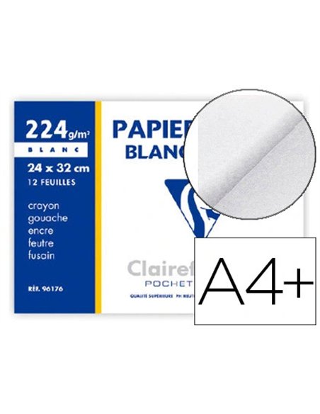 Papier dessin clairefontaine à grain 224g 24x32cm pochette de 12f.