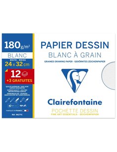 Papier dessin clairefontaine à grain 180g 24x32cm pochette de 15u lot 30 pochettes.