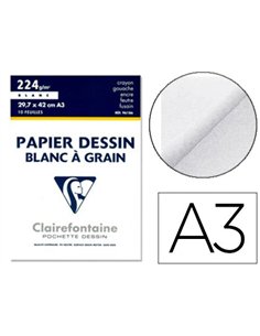 Papier dessin clairefontaine grain léger prononcé sans acide blancheur naturelle 224g a3 pochette 10f.