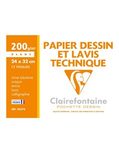 Pochette dessin et lavis clairefontaine papier 160g surface lisse format . Format 24 x 32cm 12 feuilles. 2