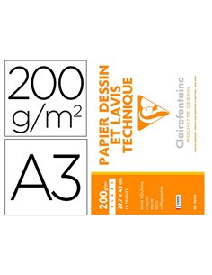 Pochette dessin et lavis clairefontaine papier 200g surface lisse format . Format a3 29,7 x 42cm 10 feuilles.