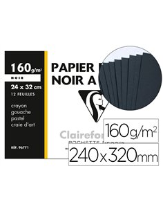 Papier dessin clairefontaine mi-teinte noir grain moyen a4+ 24x32cm crayon gouache pastel craie art pochette 12 feuilles.