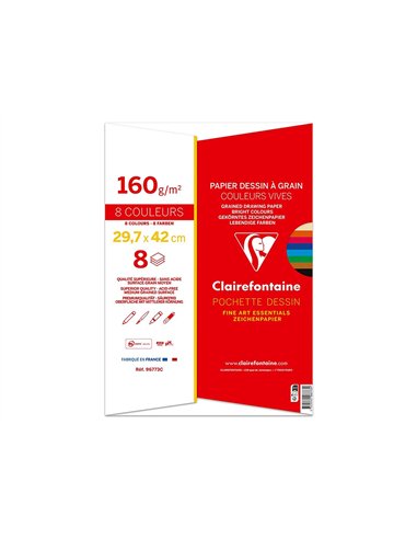 Papier dessin grain clairefontaine a3 assortiment vif 160gr 8f.