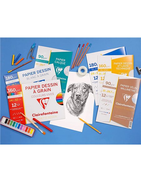 Papier dessin grain clairefontaine a3 assortiment vif 160gr 8f.