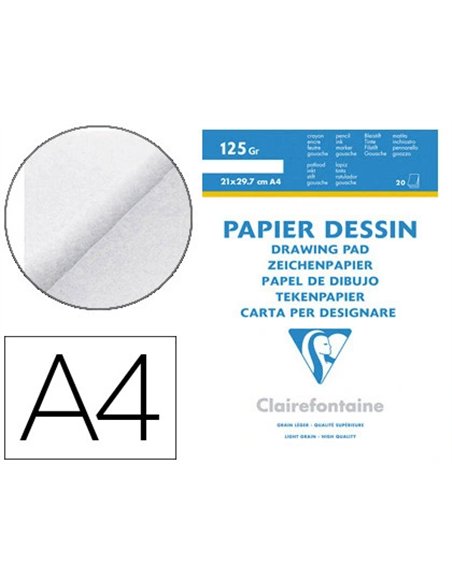 Bloc dessin clairefontaine à grain 125g a4 210x297mm paquet 20f.