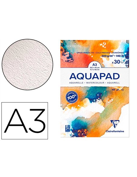 Bloc de papier dessin aquarelle goldline a3 300gr 30f.