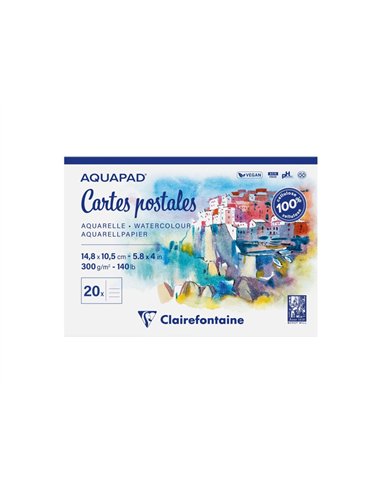 Bloc clairefontaine aquapad cartes postales a6 20 feuilles 300g verso pre-imprime.
