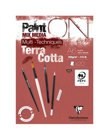 Bloc dessin clairefontaine paint on encolle a6 20 feuilles 250g coloris terracotta.