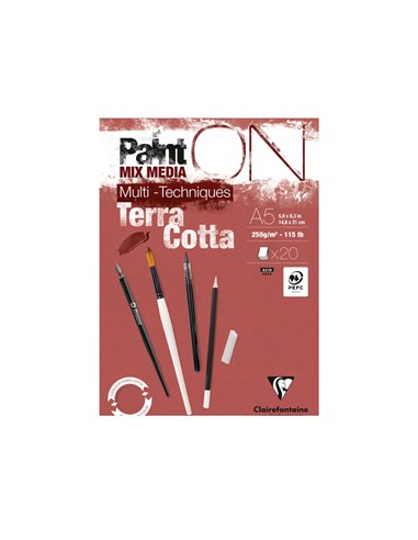 Bloc dessin clairefontaine paint on encolle a5 20 feuilles 250g coloris terracotta.