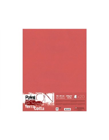 Feuille dessin clairefontaine paint on 500x650mm 250g coloris terracotta paquet 10 unites.