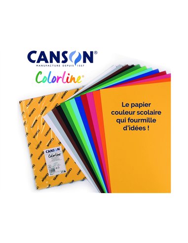 Papier dessin colorline canson 1 face grainee 1 face lisse 50x65 cm 150g coloris assortis 25 feuilles.