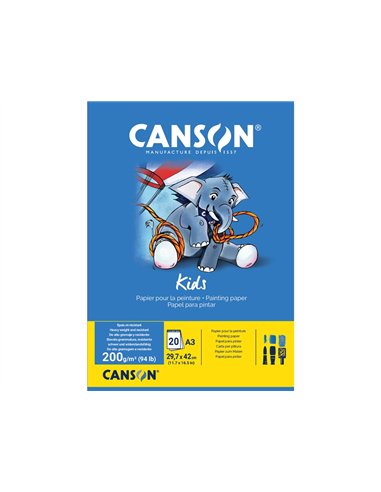 Bloc peinture canson papier dessin special gouache resistant eau 200g a3 290x420mm 20 feuilles.