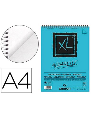 Album canson xl aquarelle a spirale papier grain fin blanc 300g a4 21x29,7cm 30f.