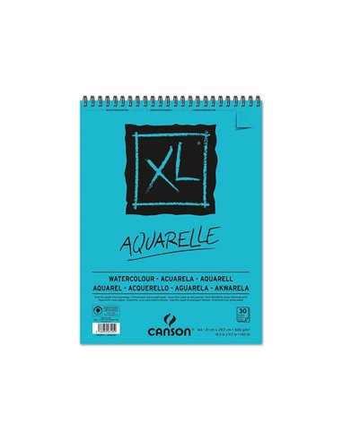 Album canson xl aquarelle a spirale papier grain fin blanc 300g a4 21x29,7cm 30f.