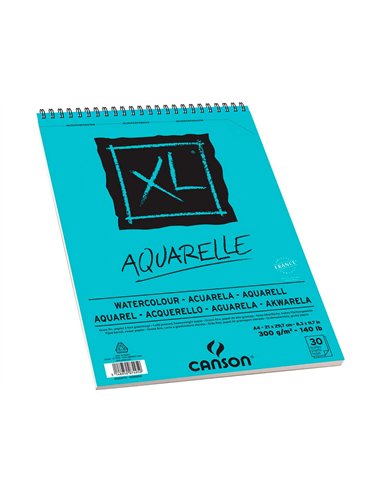 Album canson xl aquarelle a spirale papier grain fin blanc 300g a4 21x29,7cm 30f.