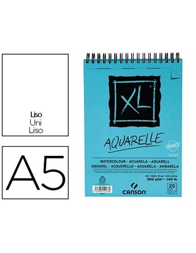 Album canson xl aquarelle a spirale papier grain fin blanc 300g a5 14,8x21cm 20f.