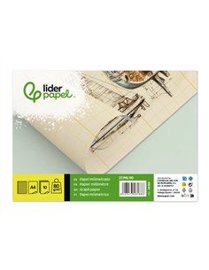 Papier millimétré liderpapel 1mm 80g/m2 feuille a4 210x297mm minipack 10f. 2