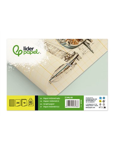 Papier millimétré liderpapel 1mm 80g/m2 feuille a4 210x297mm minipack 10f.