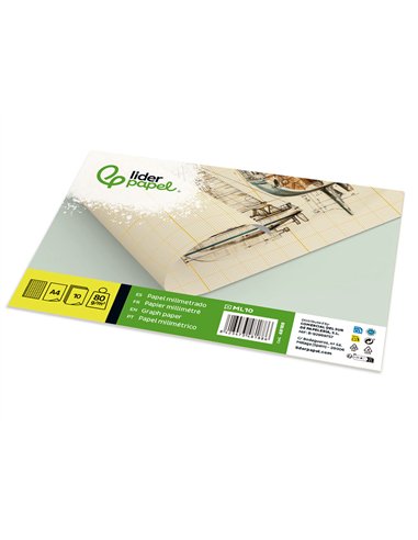 Papier millimétré liderpapel 1mm 80g/m2 feuille a4 210x297mm minipack 10f.