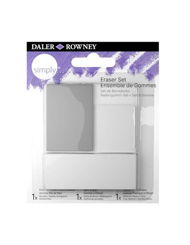 Gommes à dessin Daler Rowney Simply, lot de 3 : gommes standard, en chapelure et en plastique