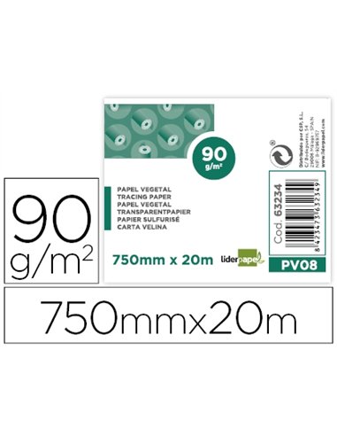 Papier calque liderpapel 75cmx20m 90g rouleau.
