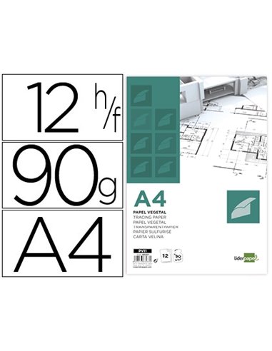 Papier calque liderpapel a4 210x297mm 90g sachet de 12 feuilles.